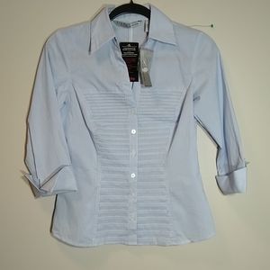Blue and white striped blouse by Larry Levine